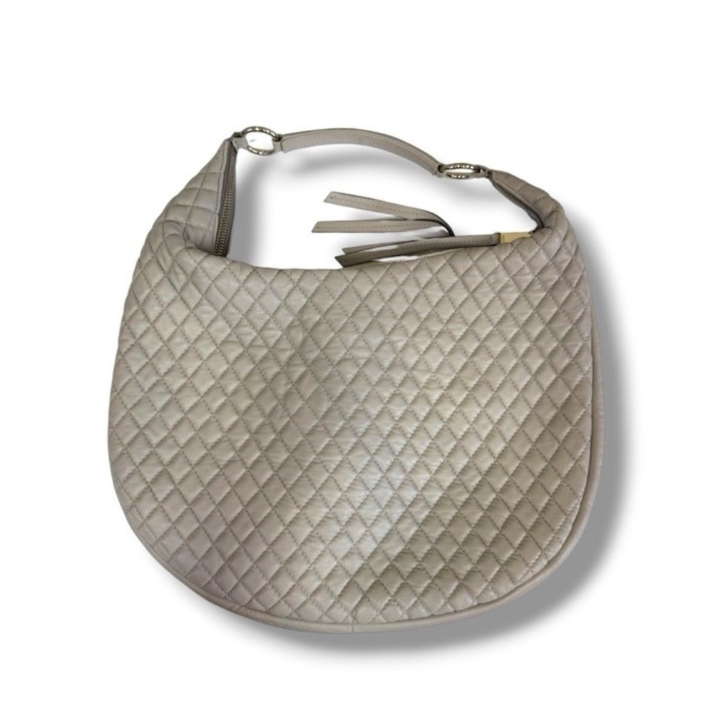 Abro Taupe Diamond Pattern Quilted Large Slouchy Hobo Bag Crescent Purse Luxe